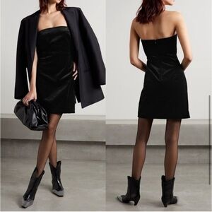 Theory Strapless Black Stretch Velvet Mini Dress NWT